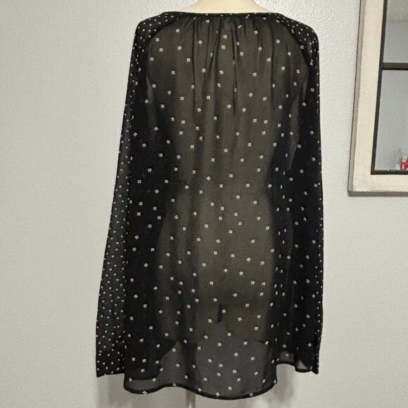Old Navy Sheer Black Blouse Women’s XXL Long Sleeve Boho Peasant Top Ditsy Print - Picture 4 of 13